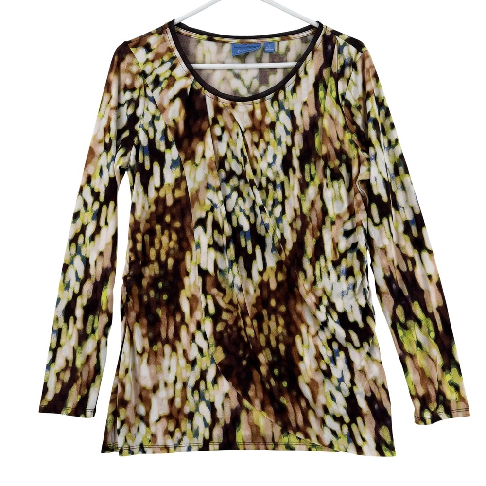 Simply Vera Vera Wang Blouse Womens Medium Brown Abstract Print Long Sleeve Top